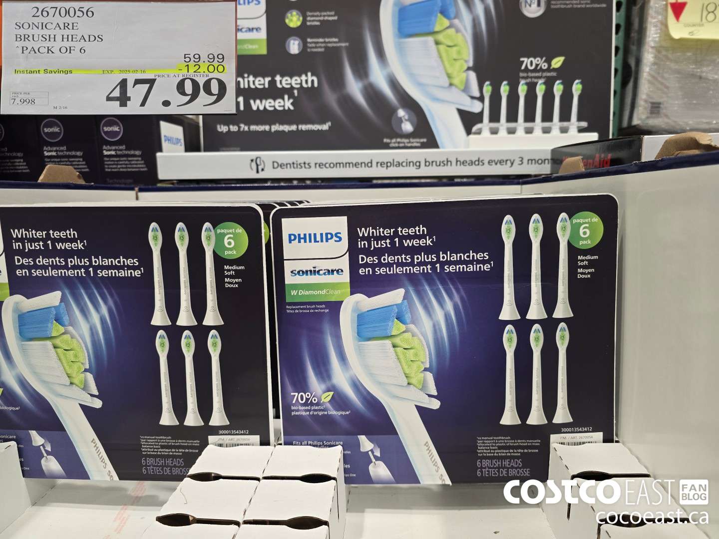 2670056 SONICARE BRUSH HEADS “PACK OF 6 ($12.00 INSTANT SAVINGS EXPIRES ON 2025-02-16) $47.99