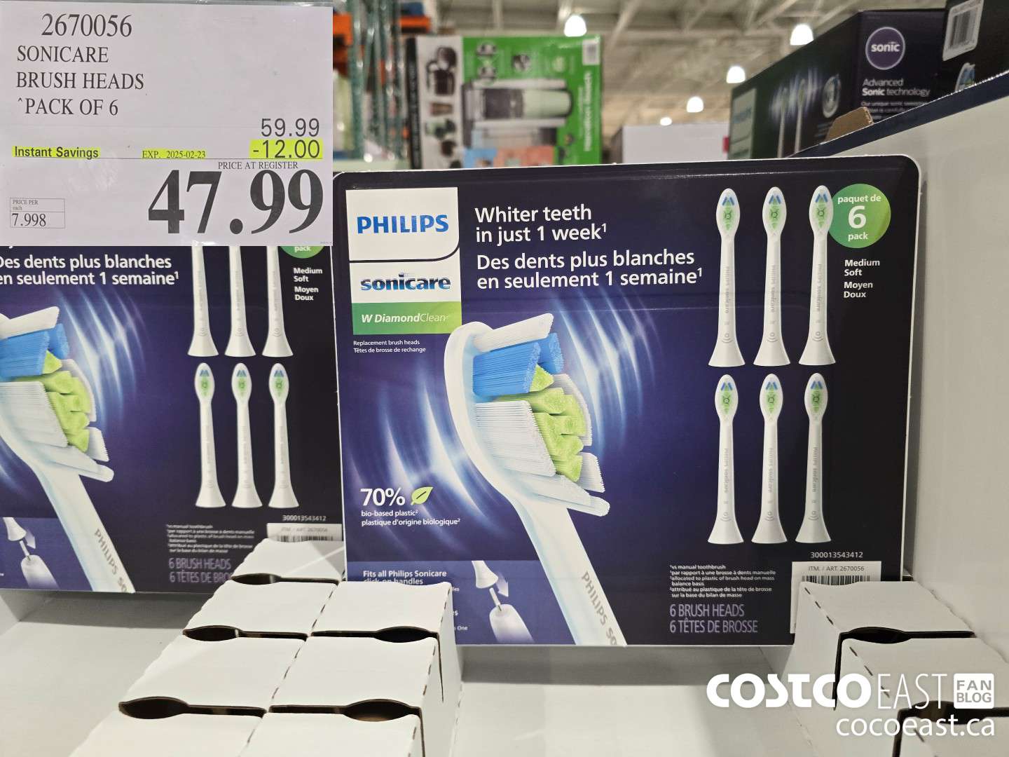 2670056 SONICARE BRUSH HEADS “PACK OF 6 ($12.00 INSTANT SAVINGS EXPIRES ON 2025-02-23) $47.99