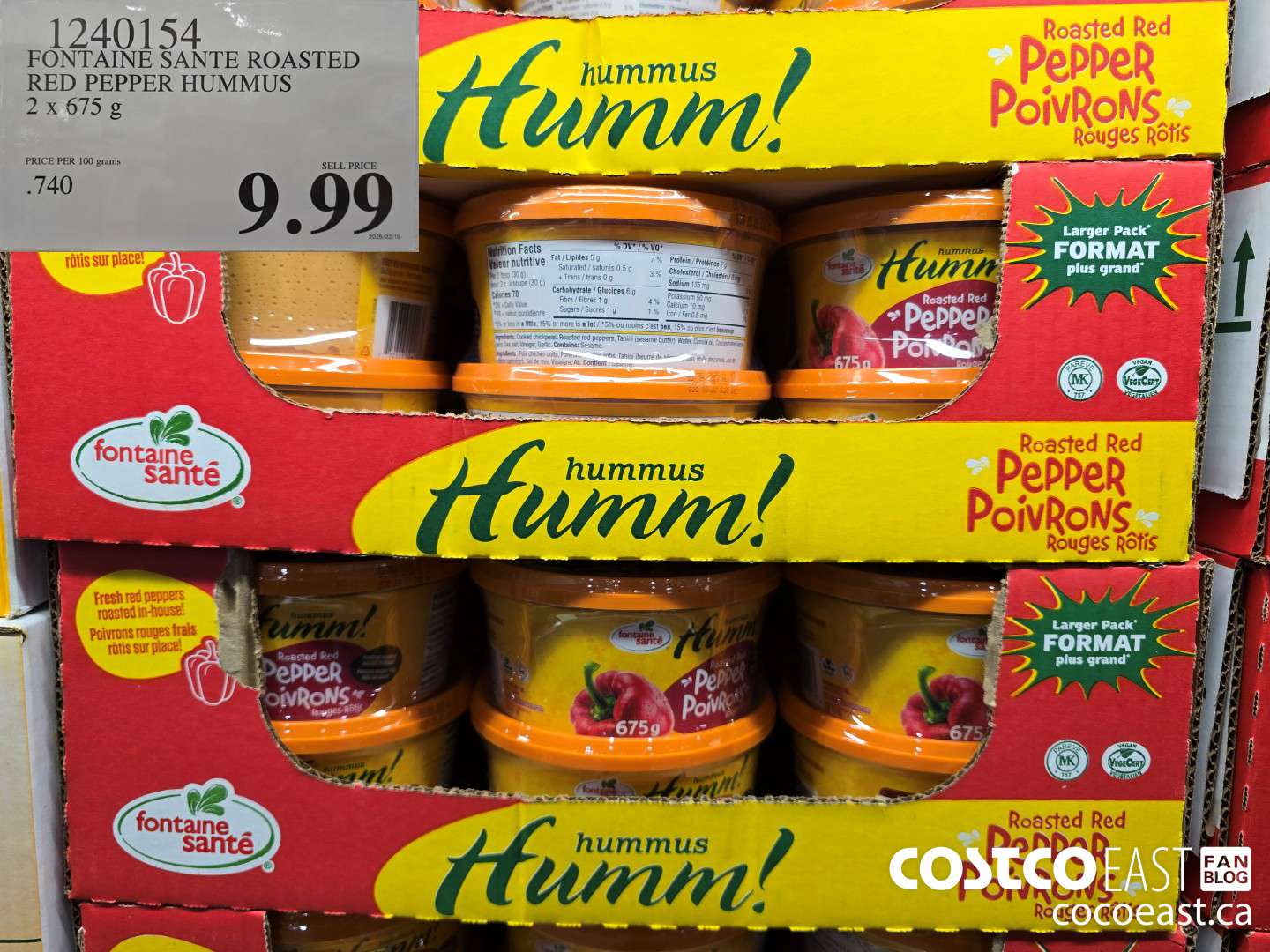1240154 SONTAINE SANTE ROASTED RED PEPPER HUMMUS 2 x 675 g $9.99