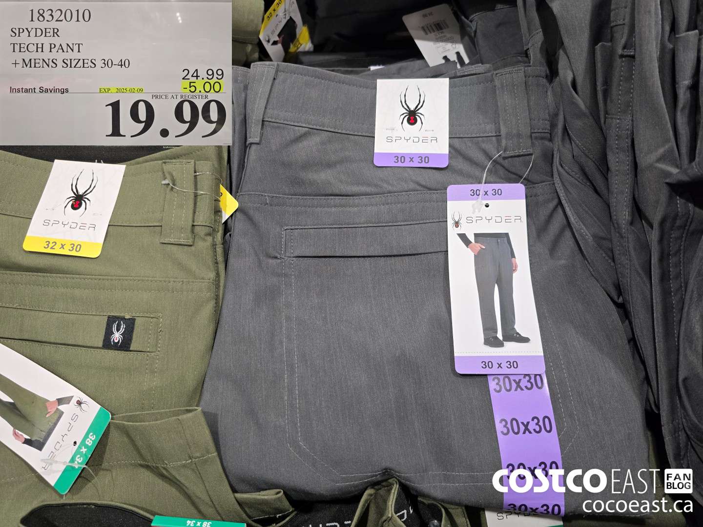 1832010 SPYDER TECH PANT +MENS SIZES 30-40 ($5.00 INSTANT SAVINGS EXPIRES ON 2025-02-09) $19.99