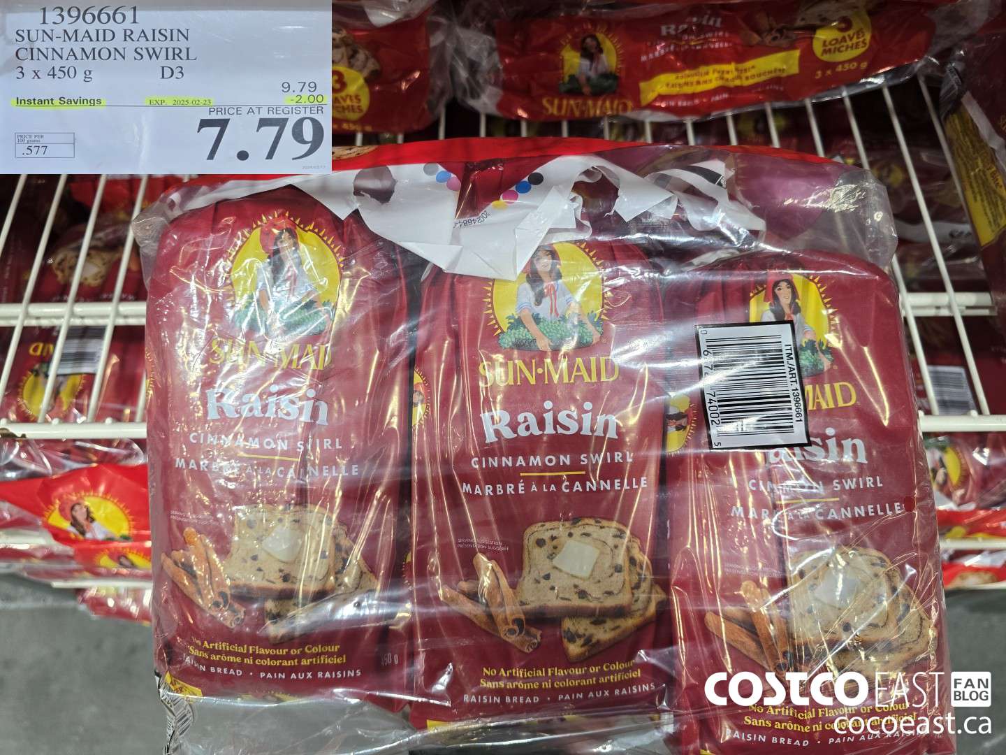 1396661 SUN-MAID RAISIN CINNAMON SWIRL 3 x 450 g ($2.00 INSTANT SAVINGS EXPIRES ON 2025-02-23) $7.79