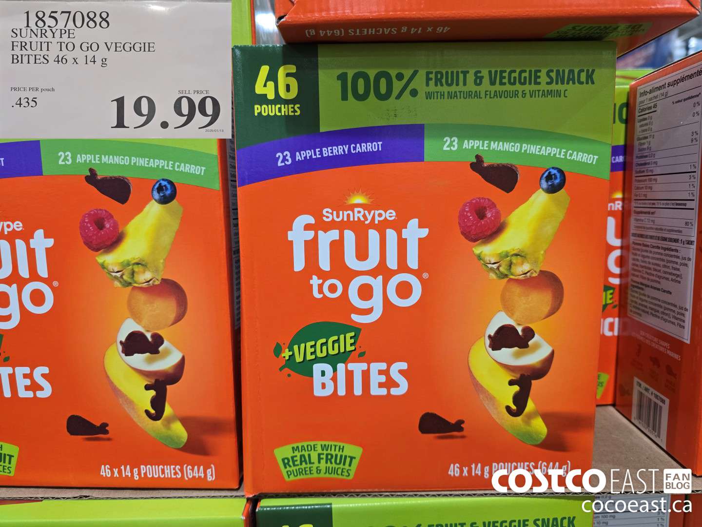 1857088 SUNRYPE FRUIT TO GO VEGGIE BITES 46 x 14 G $19.99