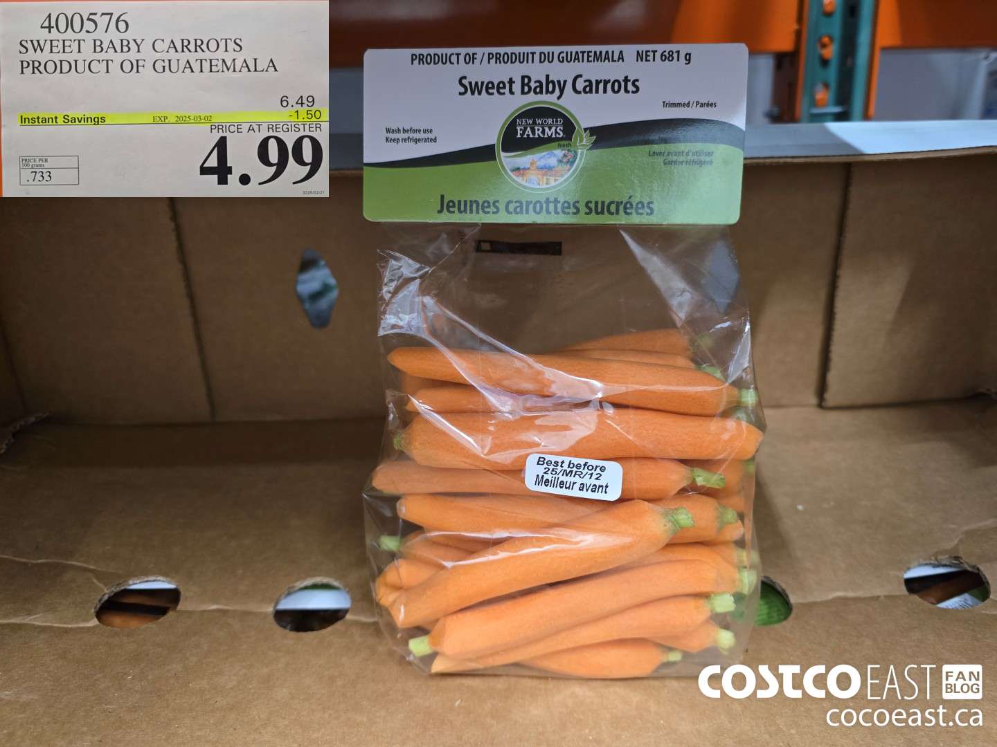 400576 SWEET BABY CARROTS PRODUCT OF GUATEMALA ($1.50 INSTANT SAVINGS EXPIRES ON 2025-03-02) $4.99