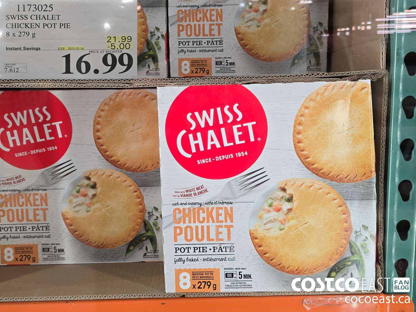 1173025 SWISS CHALET CHICKEN POT PIE 8 X 279G ($5.00 INSTANT SAVINGS EXPIRES ON 2025-02-16) $16.99