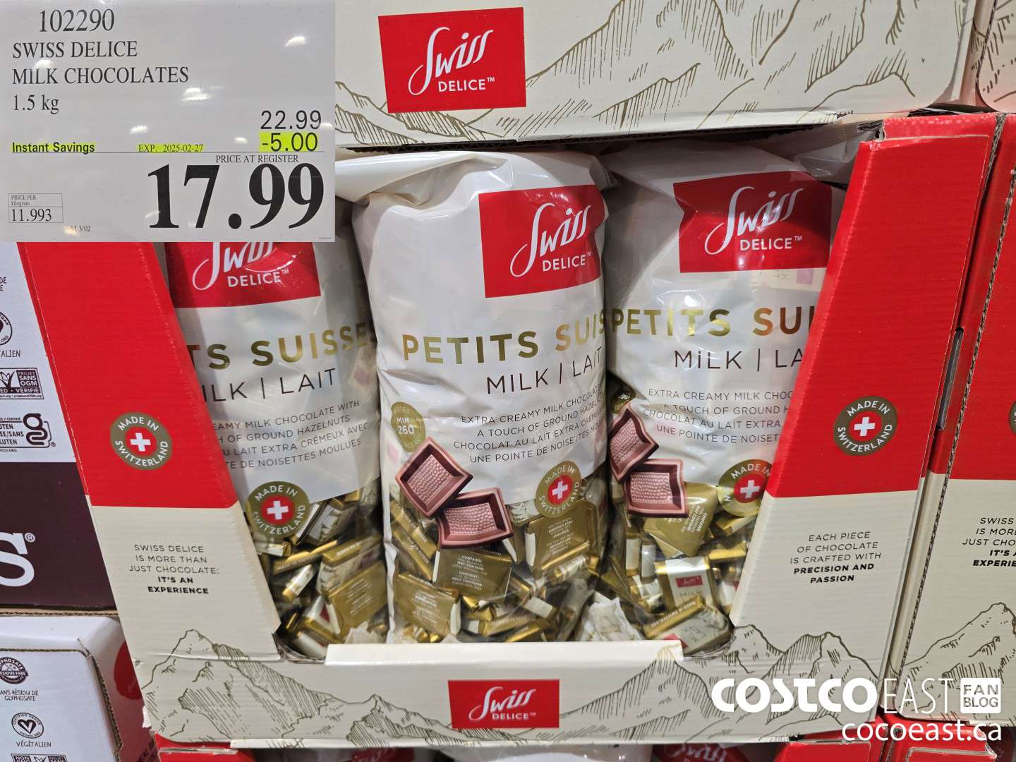 102290 SWISS DELICE MILK CHOCOLATES 1.5 KG ($5.00 INSTANT SAVINGS EXPIRES ON 2025-02-27) $17.99