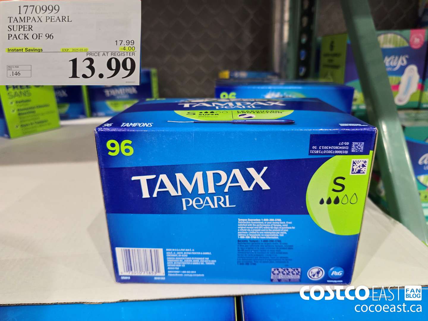 1770999 TAMPAX PEARL SUPER PACK OF 96 ($4.00 INSTANT SAVINGS EXPIRES ON 2025-03-02) $13.99