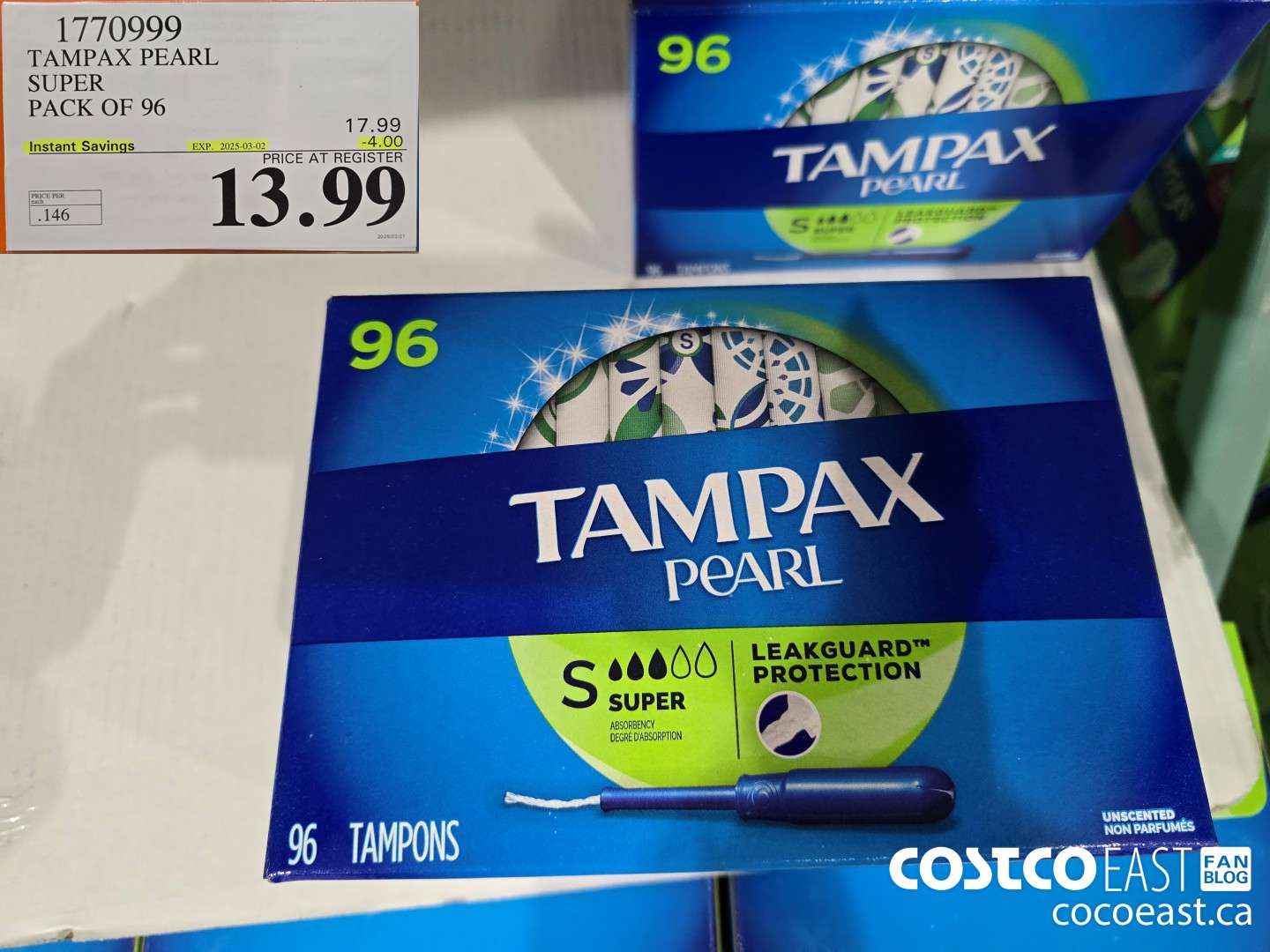 1770999 TAMPAX PEARL SUPER PACK OF 96 ($4.00 INSTANT SAVINGS EXPIRES ON 2025-03-02) $13.99