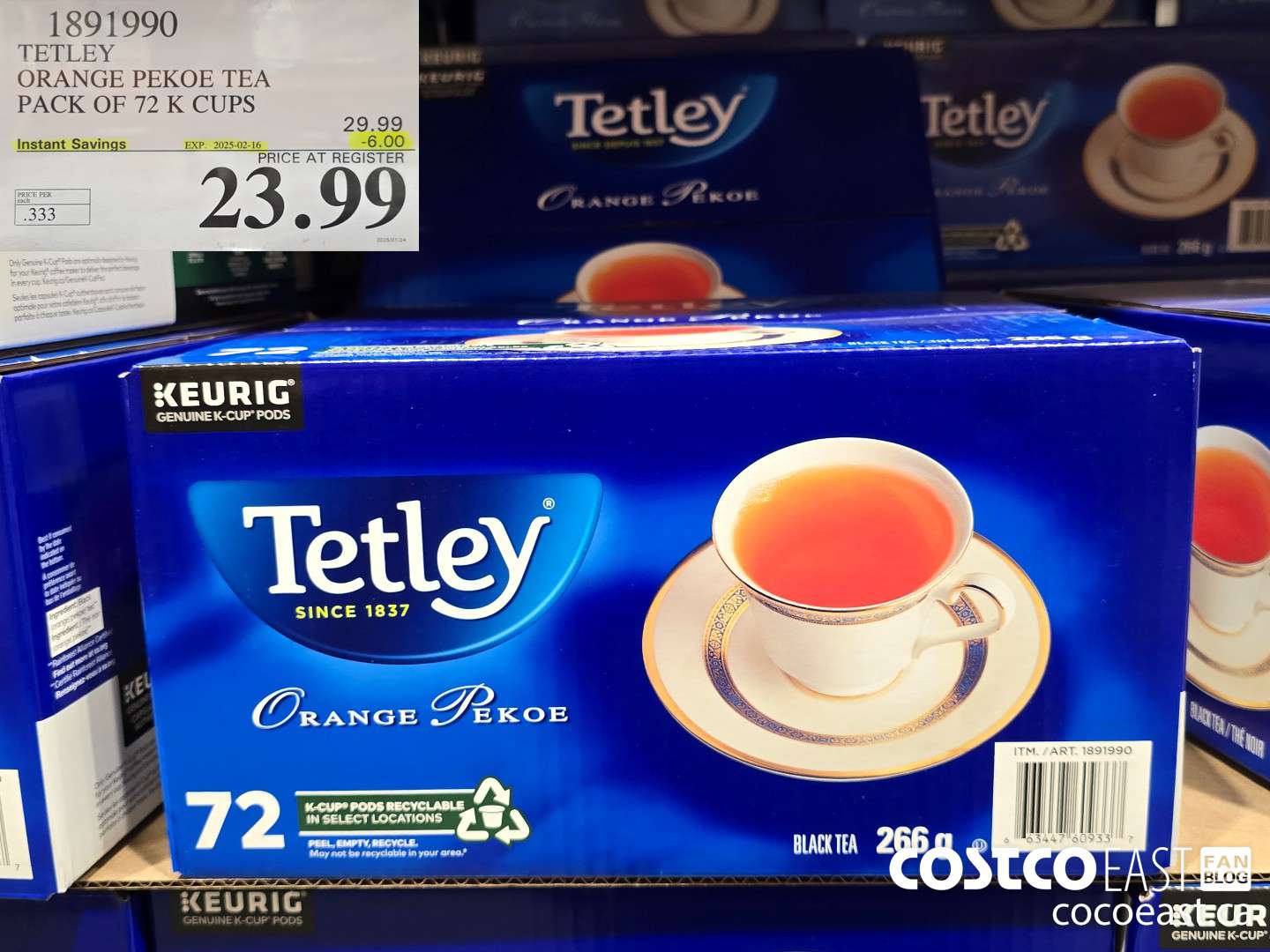 1891990 TETLEY ORANGE PEKOE TEA PACK OF 72 K CUPS ($6.00 INSTANT SAVINGS EXPIRES ON 2025-02-16) $23.99