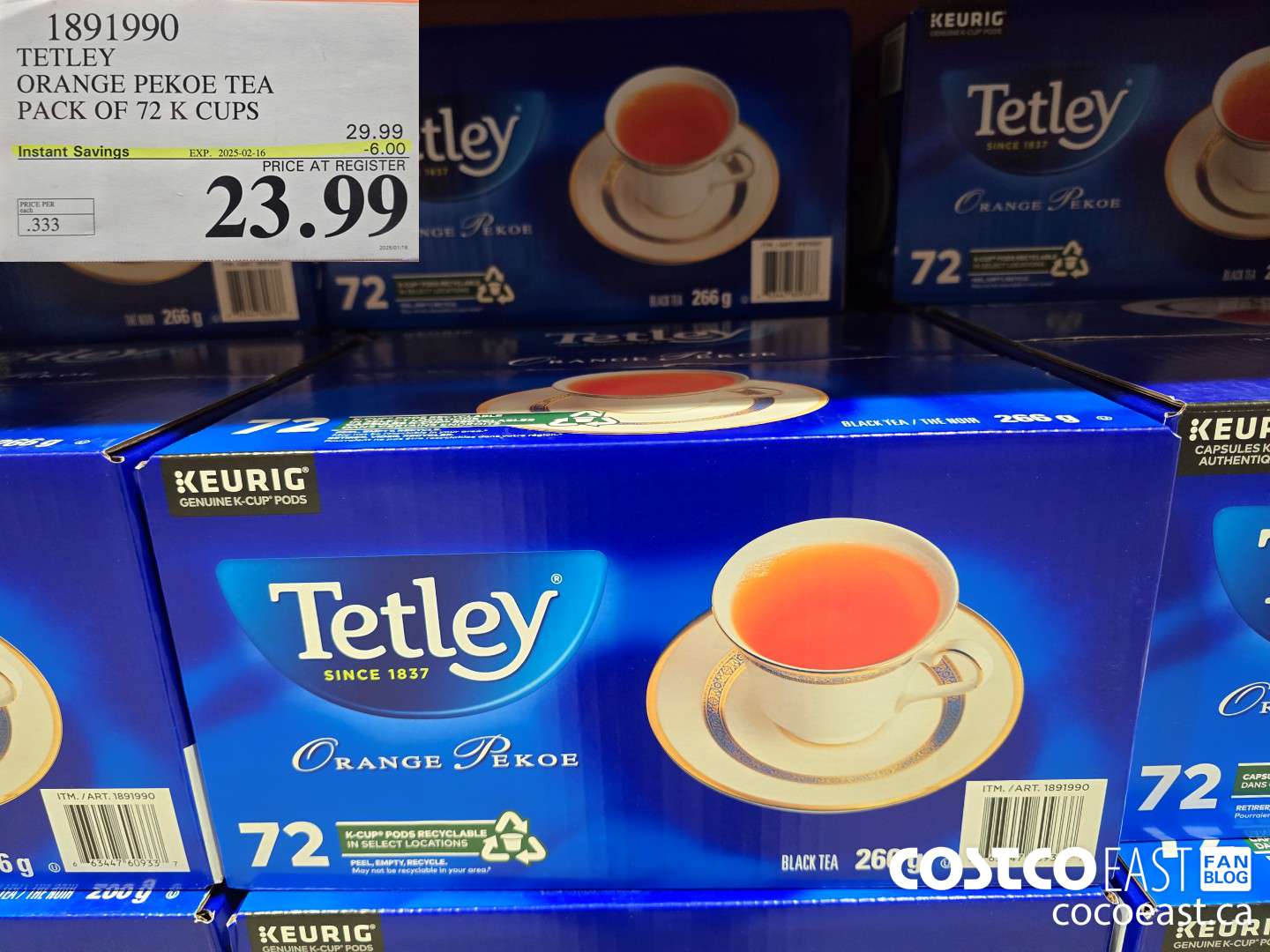 1891990 TETLEY ORANGE PEKOE TEA PACK OF 72 K CUPS ($6.00 INSTANT SAVINGS EXPIRES ON 2025-02-16) $23.99