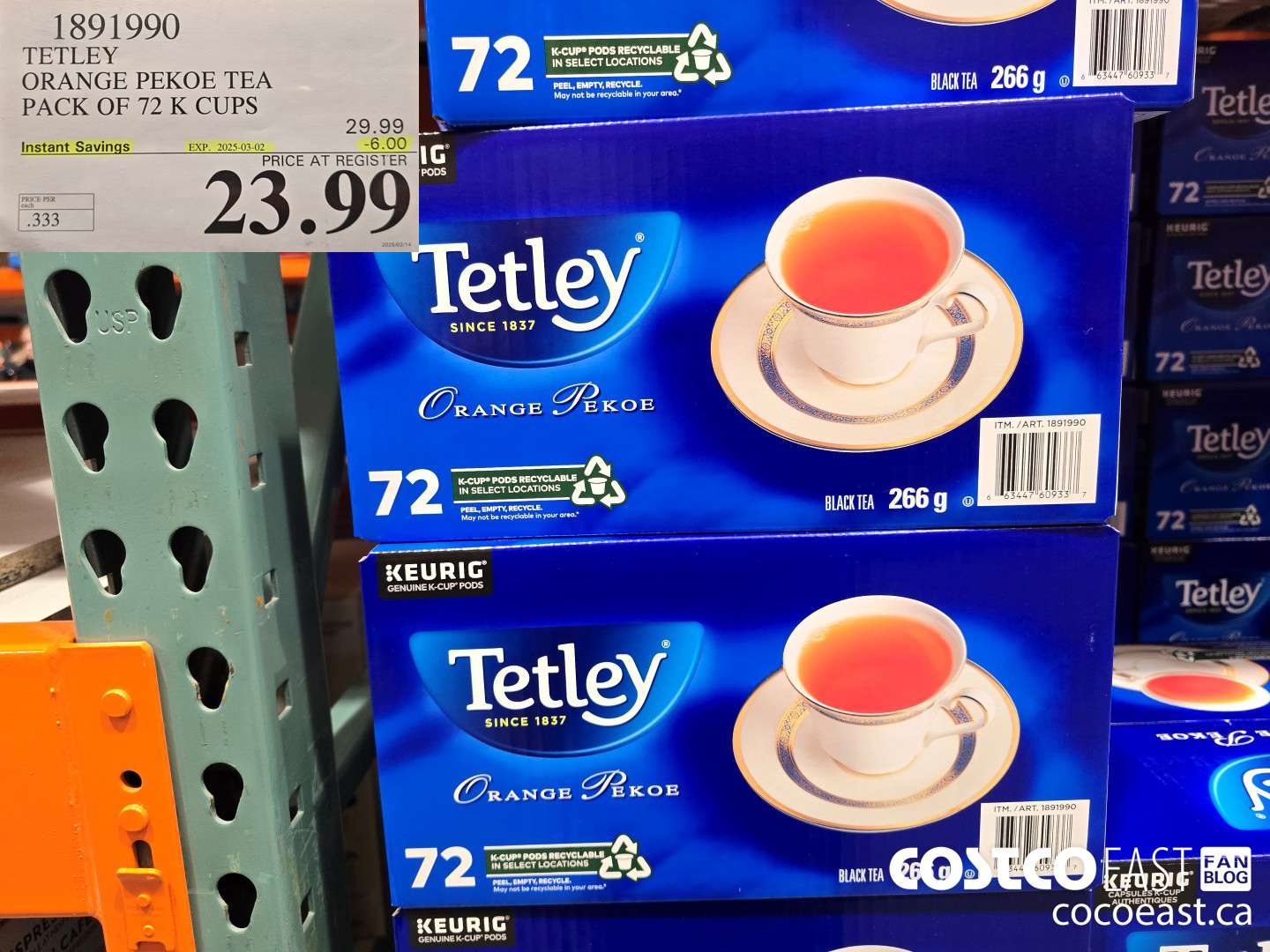 1891990 TETLEY ORANGE PEKOE TEA PACK OF 72 K CUPS ($6.00 INSTANT SAVINGS EXPIRES ON 2025-03-02) $23.99