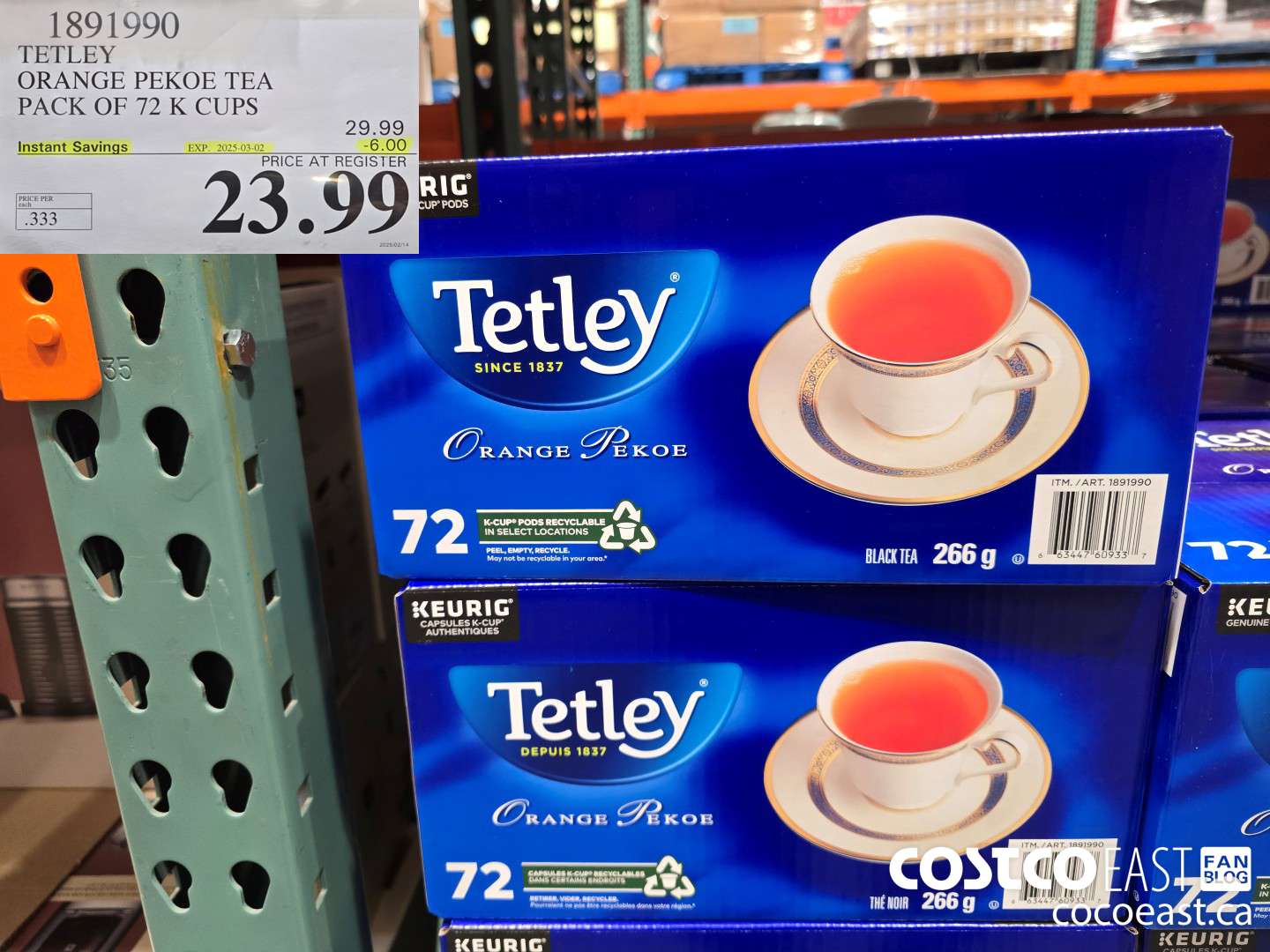 1891990 TETLEY ORANGE PEKOE TEA PACK OF 72 K CUPS ($6.00 INSTANT SAVINGS EXPIRES ON 2025-03-02) $23.99