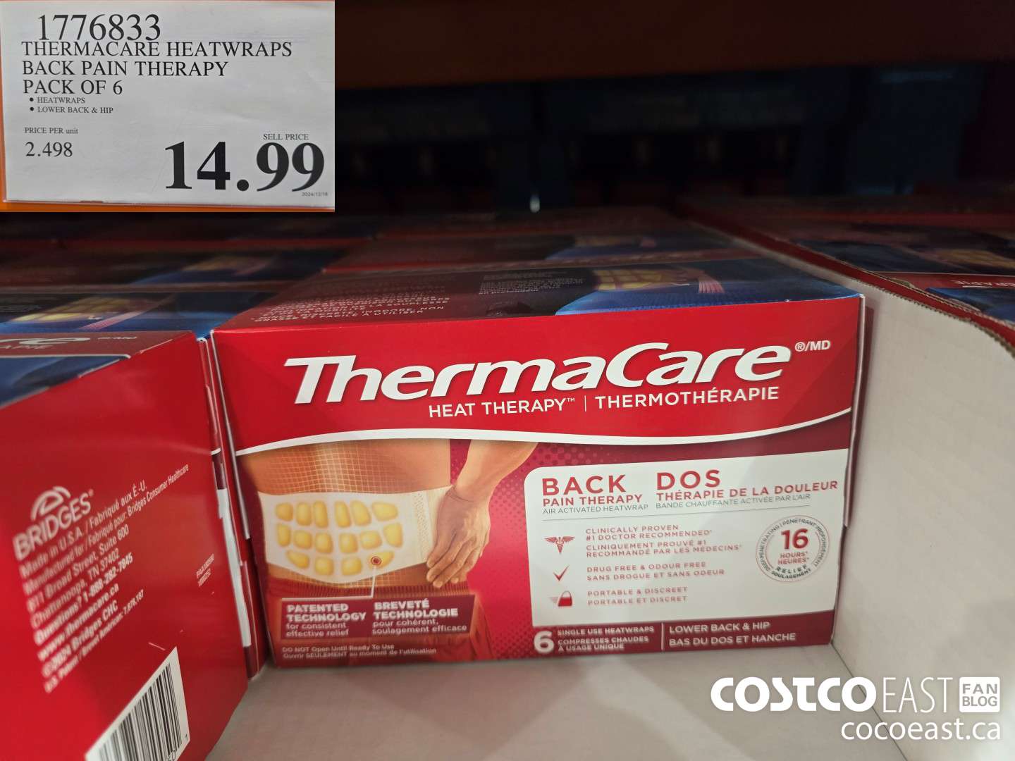 1776833 THERMACARE HEATWRAPS BACK PAIN THERAPY PACK OF 6 $14.99
