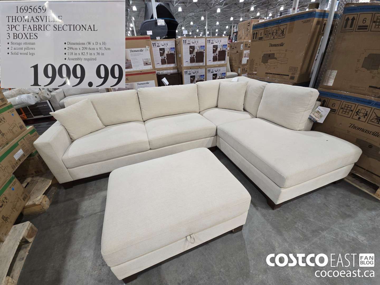 1695659 THOMASVILLE 3PC FABRIC SECTIONAL 3 BOXES $1999.99