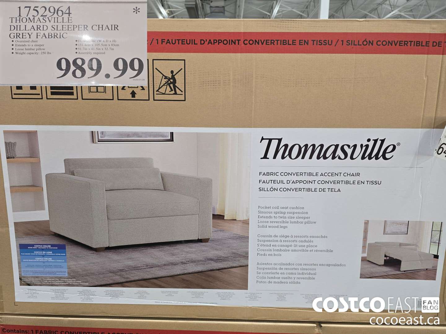 1752964 THOMASVILLE DILLARD SLEEPER CHAIR GREY FABRIC $989.99