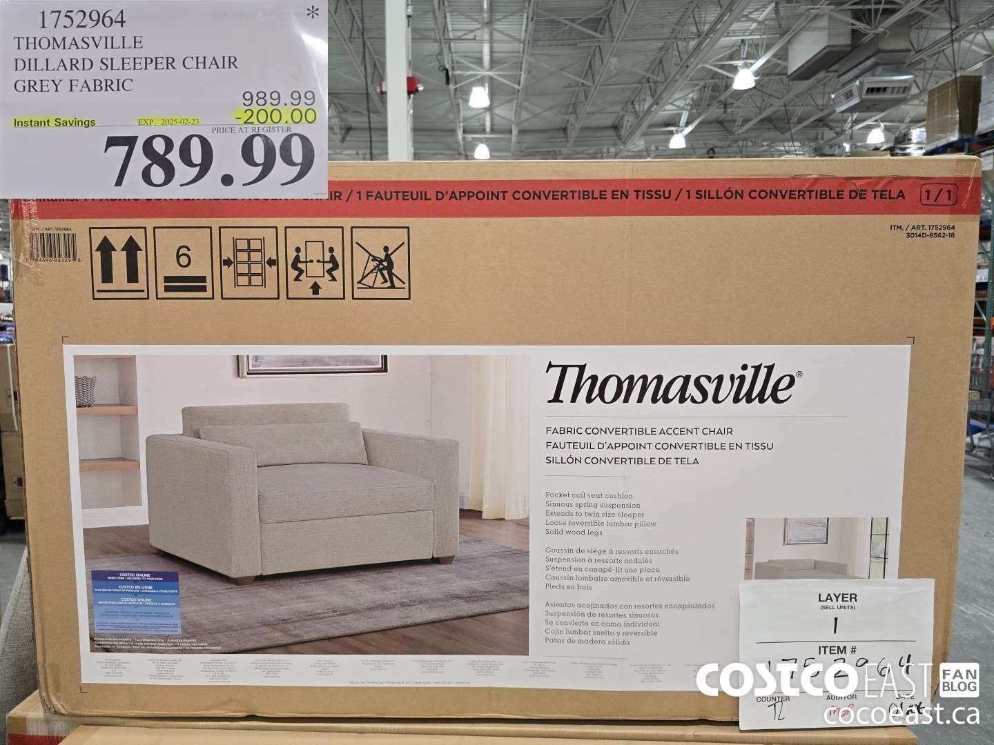 1752964 THOMASVILLE DILLARD SLEEPER CHAIR GREY FABRIC ($200.00 INSTANT SAVINGS EXPIRES ON 2025-02-23) $789.99