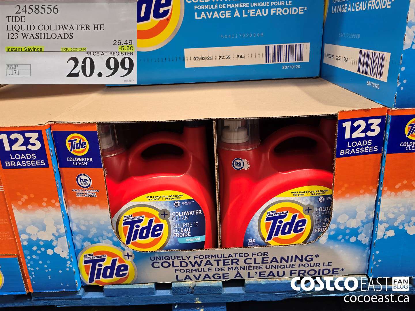 2458556 TIDE LIQUID COLDWATER HE 123 WASHLOADS ($5.50 INSTANT SAVINGS EXPIRES ON 2025-03-02) $20.99