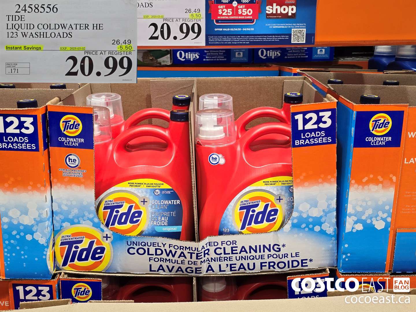 2458556 TIDE LIQUID COLDWATER HE 123 WASHLOADS ($5.50 INSTANT SAVINGS EXPIRES ON 2025-03-02) $20.99