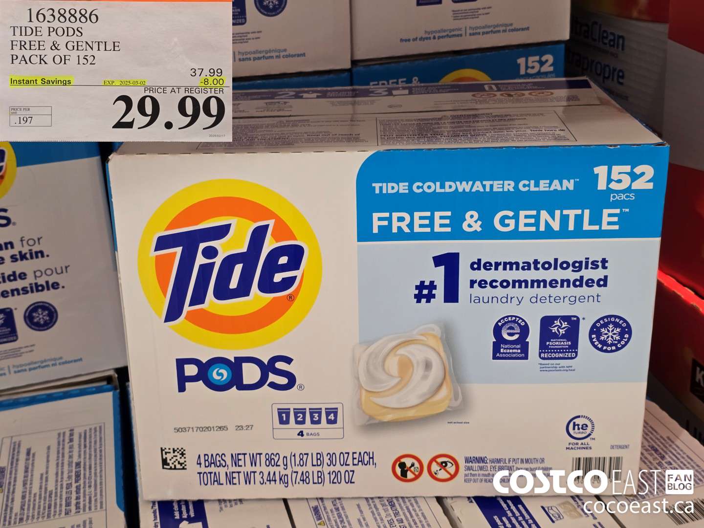 1638886 TIDE PODS FREE & GENTLE PACK OF 152 ($8.00 INSTANT SAVINGS EXPIRES ON 2025-03-02) $29.99