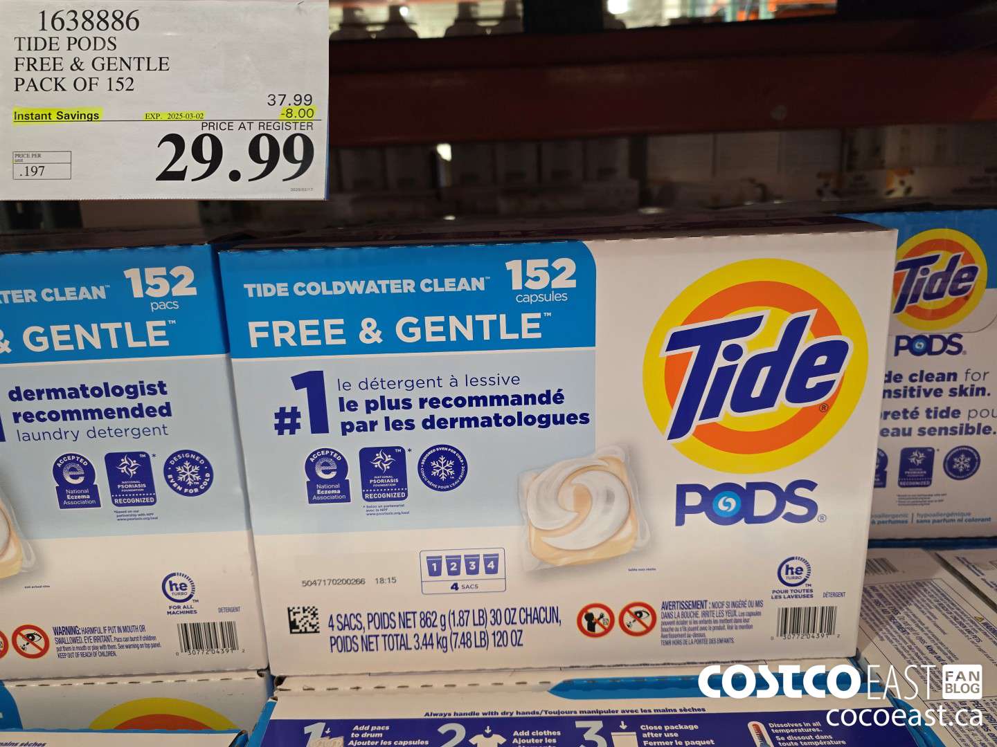 1638886 TIDE PODS FREE & GENTLE PACK OF 152 ($8.00 INSTANT SAVINGS EXPIRES ON 2025-03-02) $29.99
