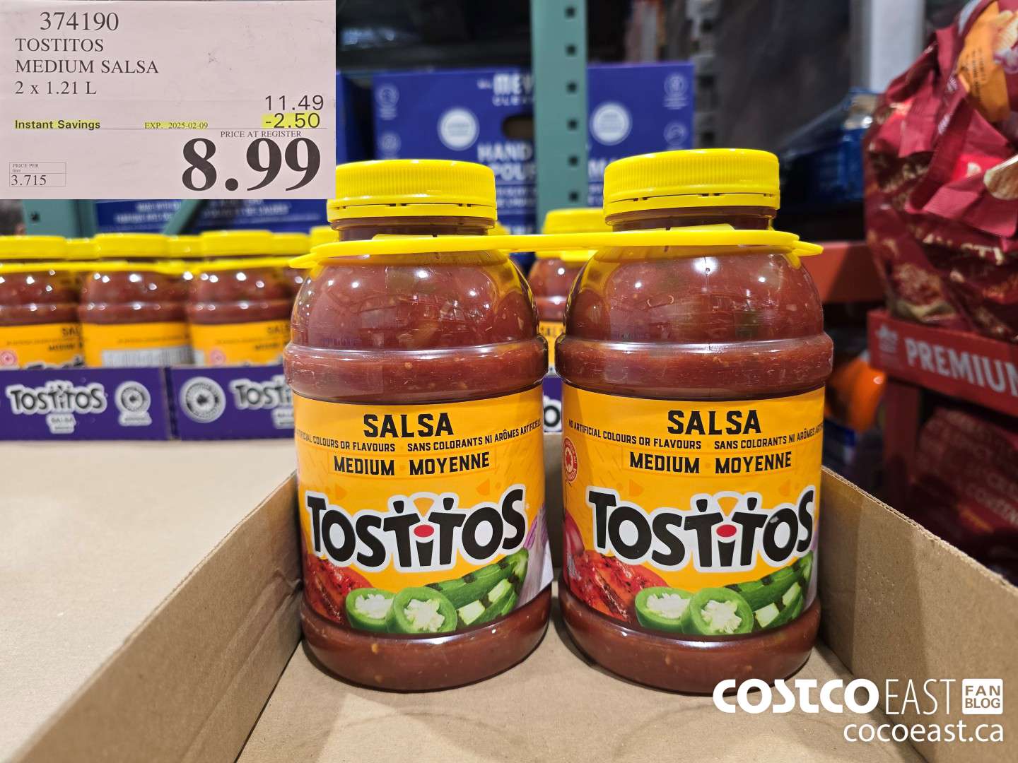 374190 TOSTITOS MEDIUM SALSA 2 X 1.21 L ($2.50 INSTANT SAVINGS EXPIRES ON 2025-02-09) $8.99