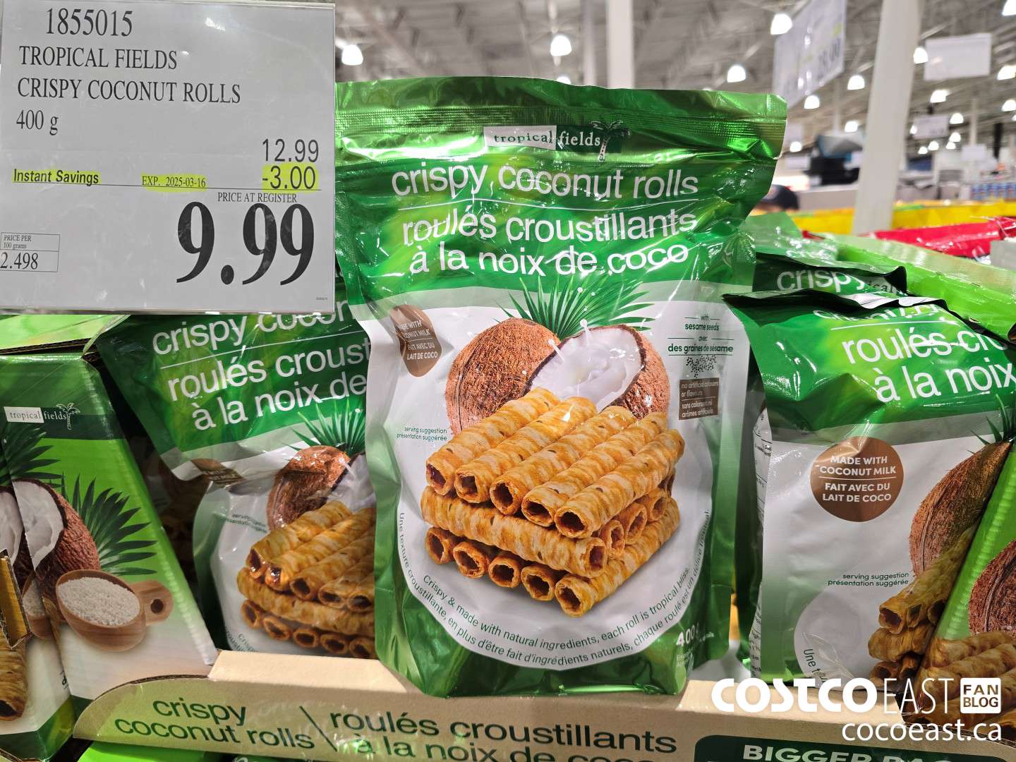 1855015 TROPICAL FIELDS CRISPY COCONUT ROLLS 400 g ($3.00 INSTANT SAVINGS EXPIRES ON 2025-03-16) $9.99