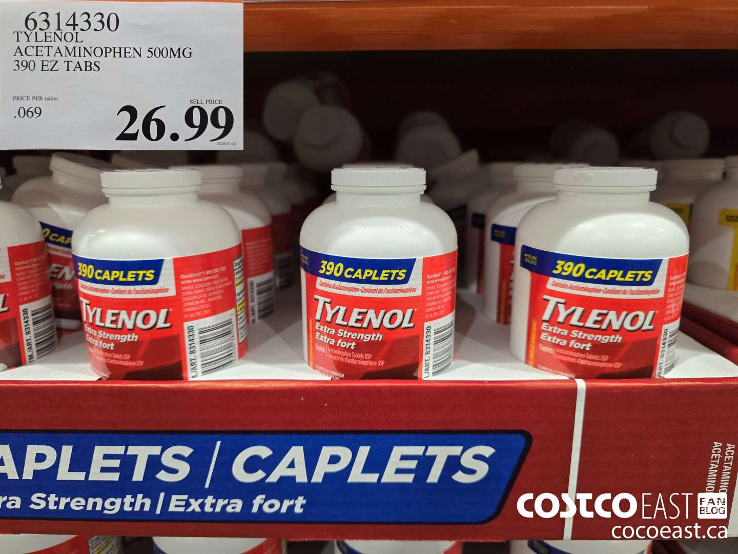 6314330 TYLENOL ACETAMINOPHEN 500MG 390 EZ TABS $26.99