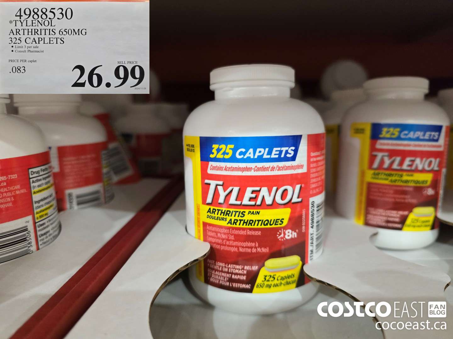 4988530 TYLENOL ARTHRITIS 650MG 325 CAPLETS $26.99