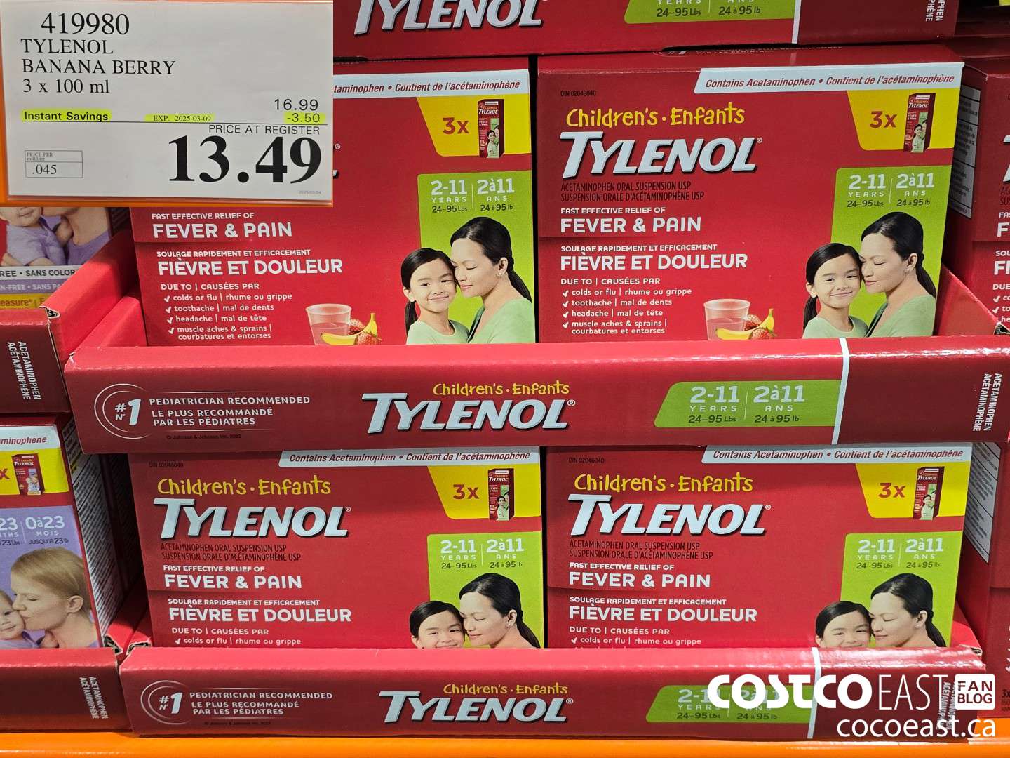 419980 TYLENOL BANANA BERRY 3 x 100 ML ($3.50 INSTANT SAVINGS EXPIRES ON 2025-03-09) $13.49