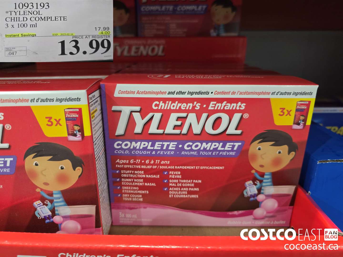 1093193 TYLENOL CHILD COMPLETE 3 X 100ML ($4.00 INSTANT SAVINGS EXPIRES ON 2025-02-16) $13.99