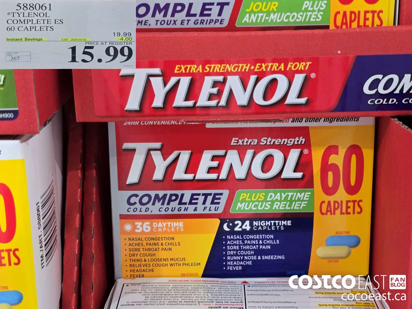 588061 TYLENOL COMPLETE ES 60 CAPLETS ($4.00 INSTANT SAVINGS EXPIRES ON 2025-03-02) $15.99