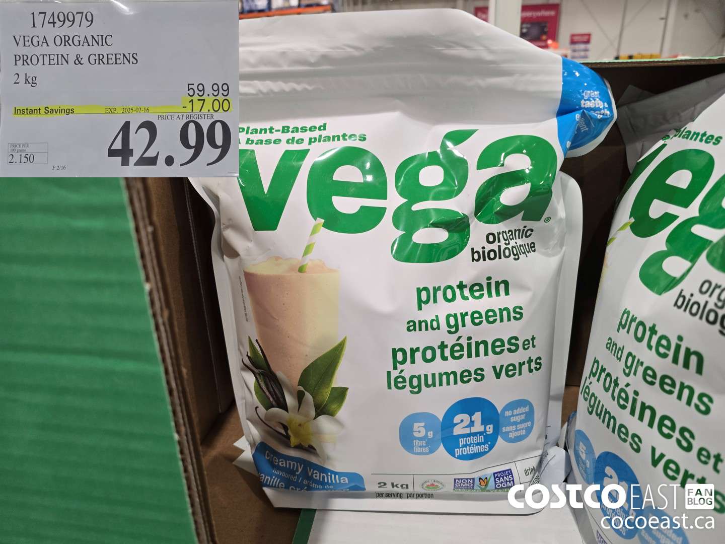 1749979 VEGA ORGANIC PROTEIN & GREENS 2 KG ($17.00 INSTANT SAVINGS EXPIRES ON 2025-02-16) $42.99