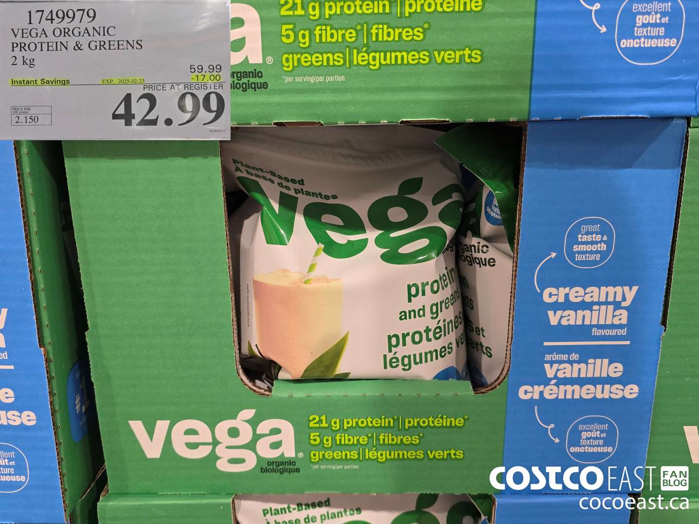 1749979 VEGA ORGANIC PROTEIN & GREENS 2 KG ($17.00 INSTANT SAVINGS EXPIRES ON 2025-02-23) $42.99