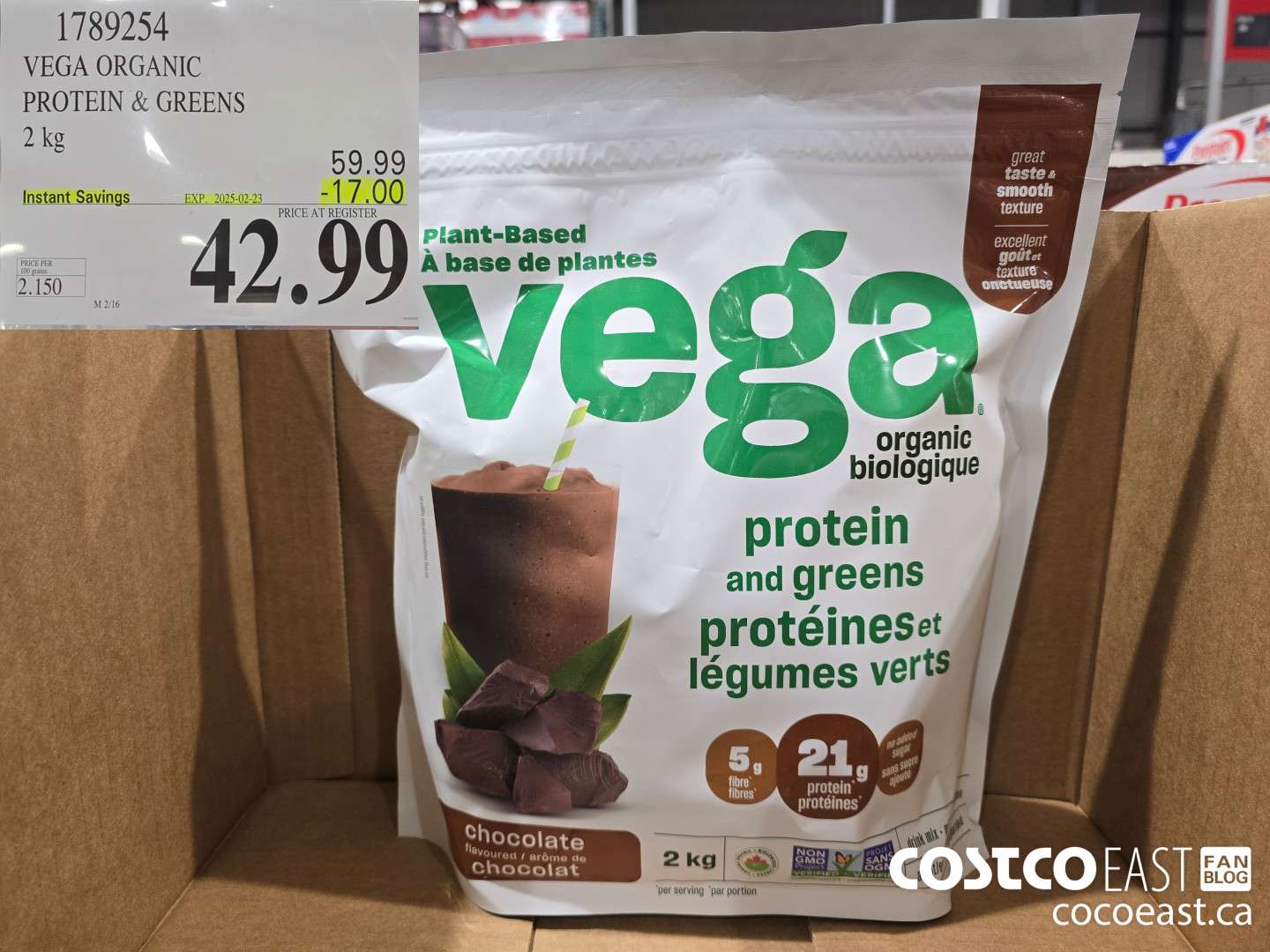 1789254 VEGA ORGANIC PROTEIN & GREENS 2 kg ($17.00 INSTANT SAVINGS EXPIRES ON 2025-02-23) $42.99