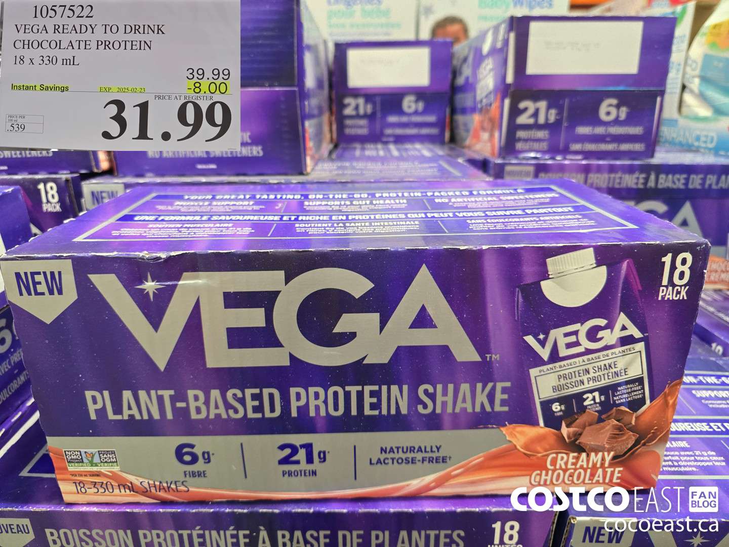 1057522 VEGA READY TO DRINK CHOCOLATE PROTEIN 18 x 330 mL ($8.00 INSTANT SAVINGS EXPIRES ON 2025-02-23) $31.99
