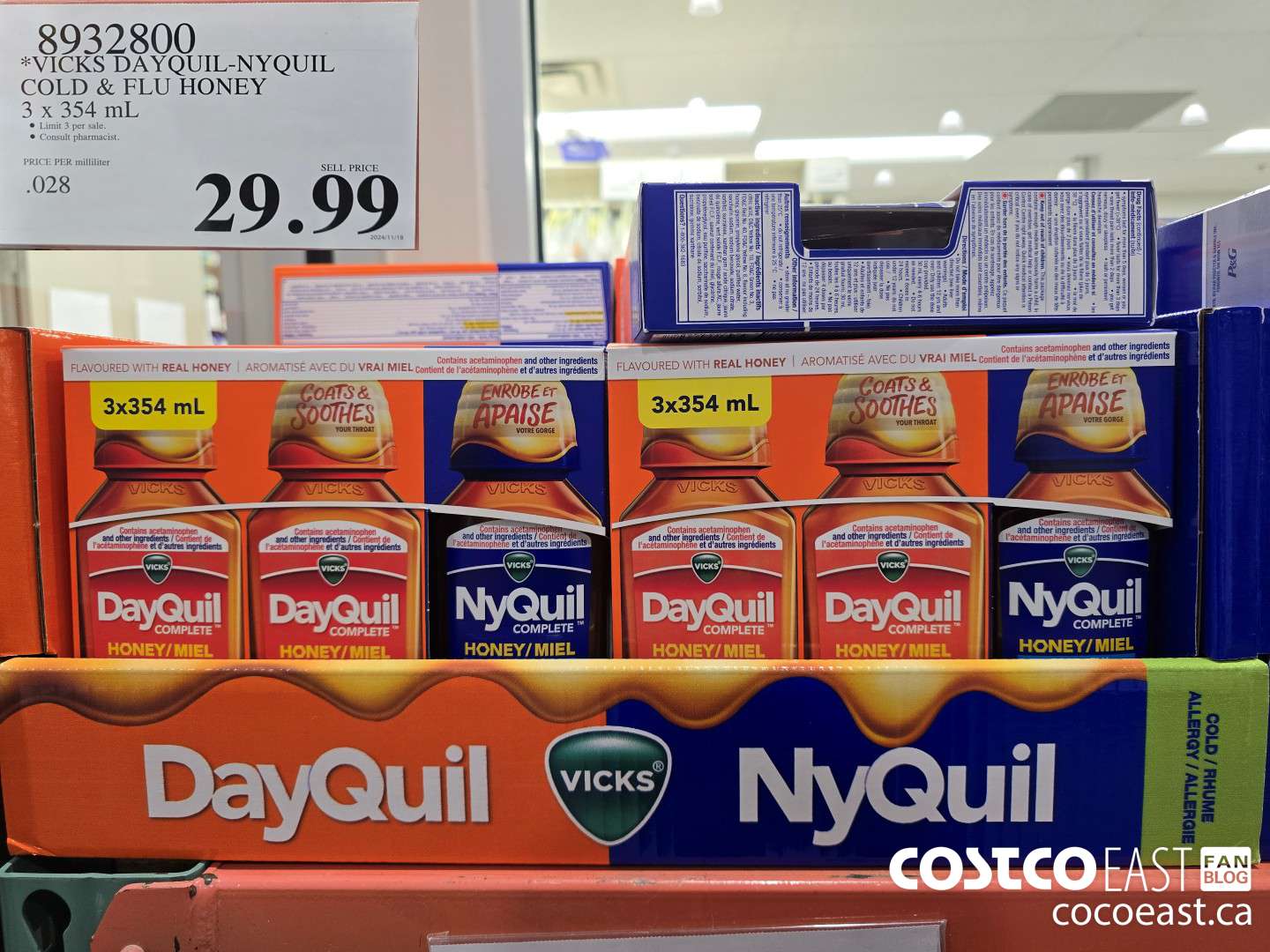 8932800 VICKS DAYQUIL-NYQUIL COLD & FLU HONEY 3 X 354 ML $29.99