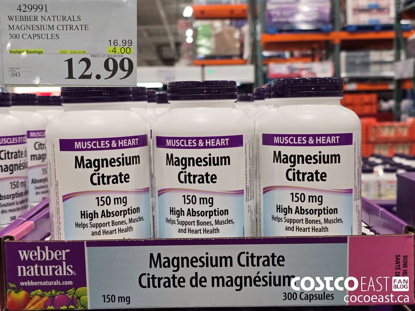 429991 WEBBER NATURALS MAGNESIUM CITRATE 300 CAPSULES ($4.00 INSTANT SAVINGS EXPIRES ON 2025-03-09) $12.99