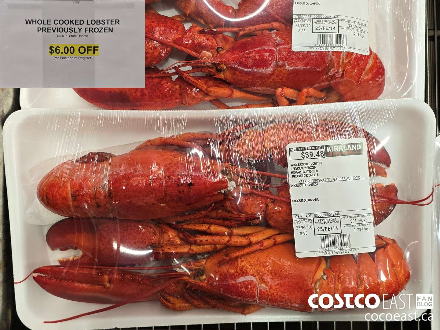 42448 WHOLE COOKED LOBSTER PREVIOUSLY FROZEN ($6.00 INSTANT SAVINGS)