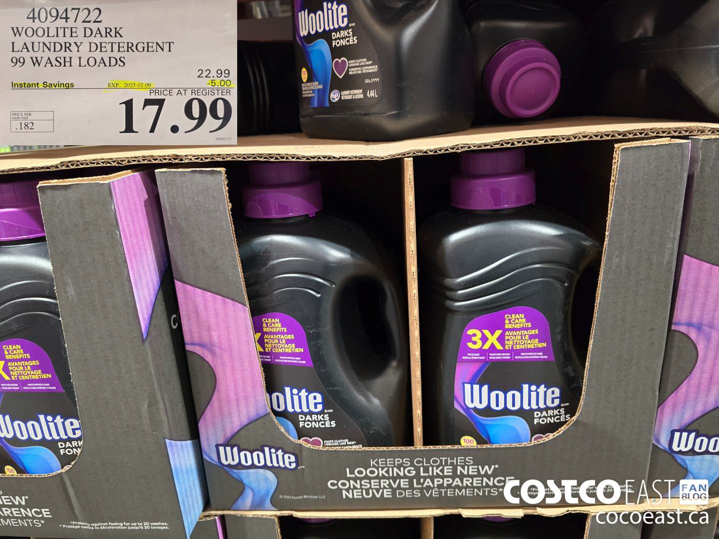 4094722 WOOLITE DARK LAUNDRY DETERGENT 99 wash loads ($5.00 INSTANT SAVINGS EXPIRES ON 2025-02-09) $17.99