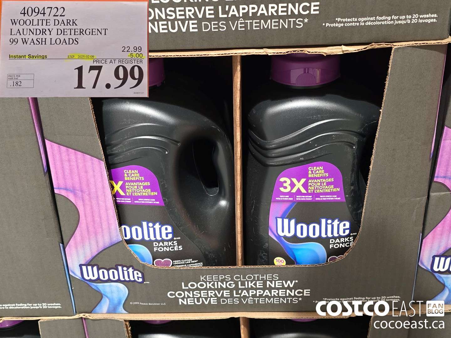 4094722 WOOLITE DARK LAUNDRY DETERGENT 99 wash loads ($5.00 INSTANT SAVINGS EXPIRES ON 2025-02-09) $17.99