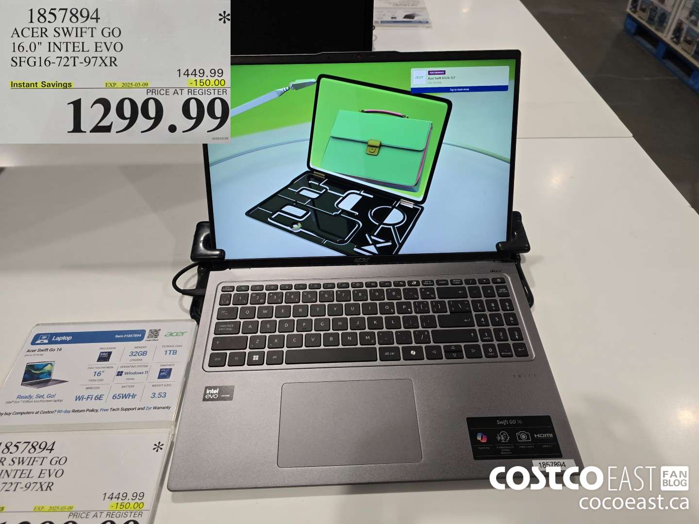 1857894 ACER SWIFT GO 16-IN INTEL EVO LAPTOP SFG16- 72T-97XR ($150.00 INSTANT SAVINGS EXPIRES ON 2025-03-09) $1299.99