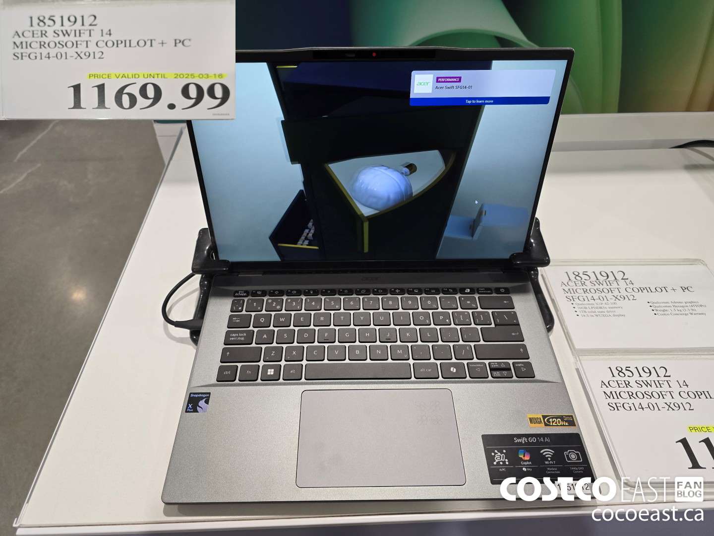 1851912 ACER SWIPT 14 MICROSOFT COPILOT + PC SFG14-01-X912 $1169.99