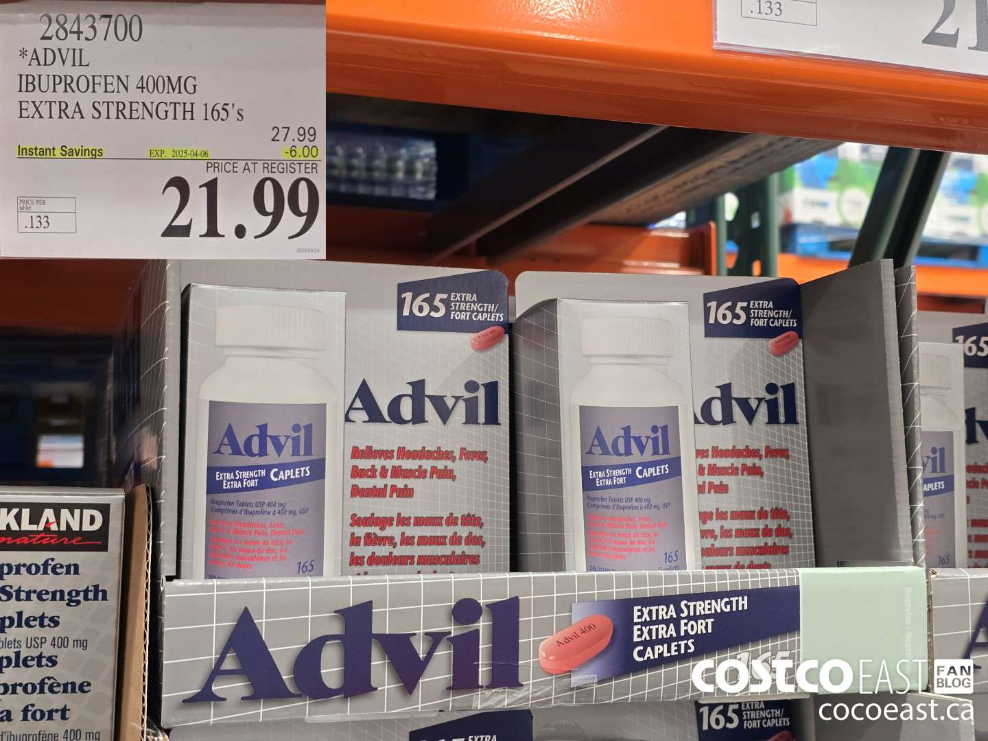 2843700 ADVIL IBUPROFEN 400MG EXTRA STRENGTH 165's ($6.00 INSTANT SAVINGS EXPIRES ON 2025-04-06) $21.99