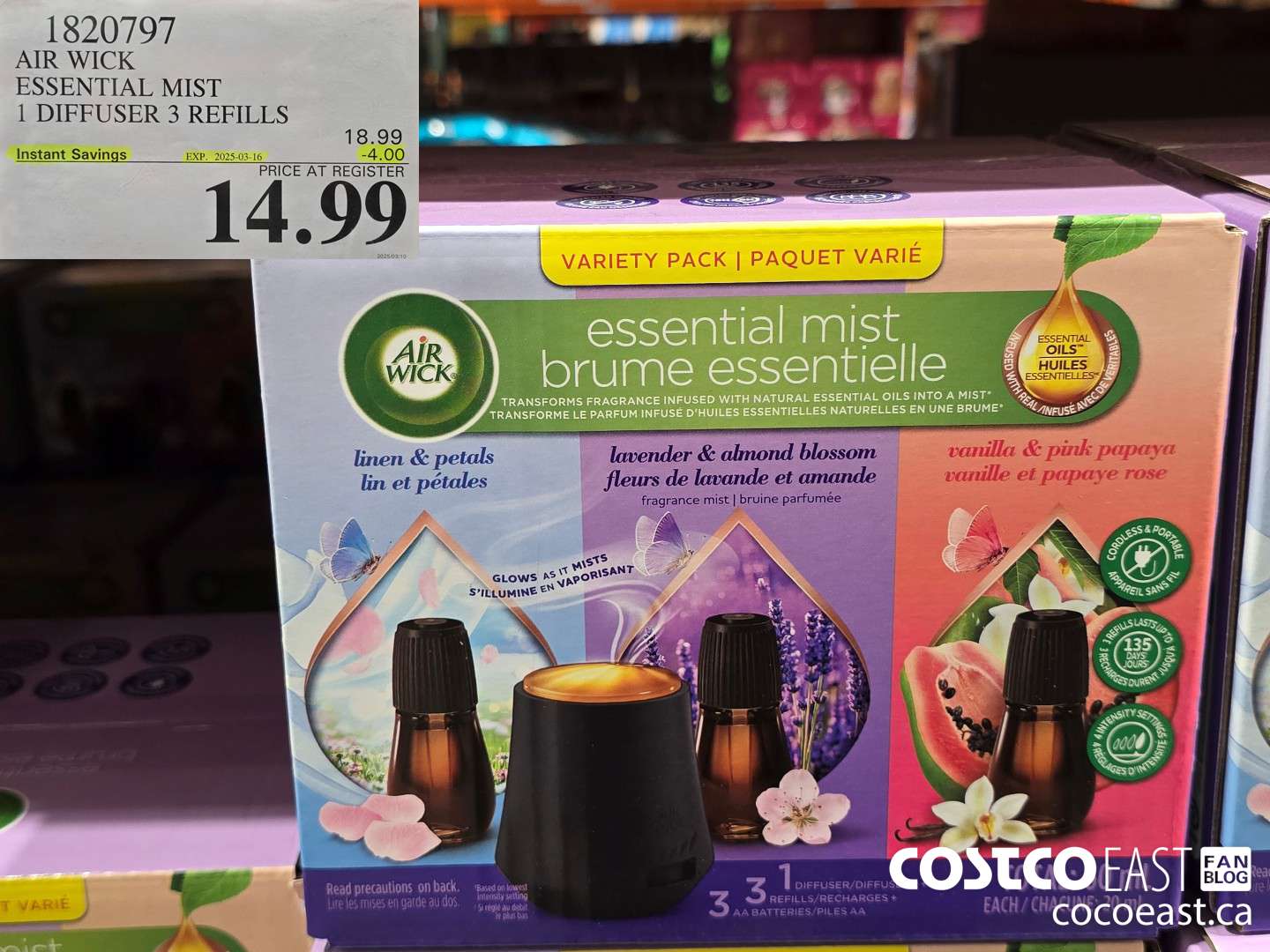 1820797 AIR WICK ESSENTIAL MIST 1 DIFFUSER 3 REFILLS ($4.00 INSTANT SAVINGS EXPIRES ON 2025-03-16) $14.99