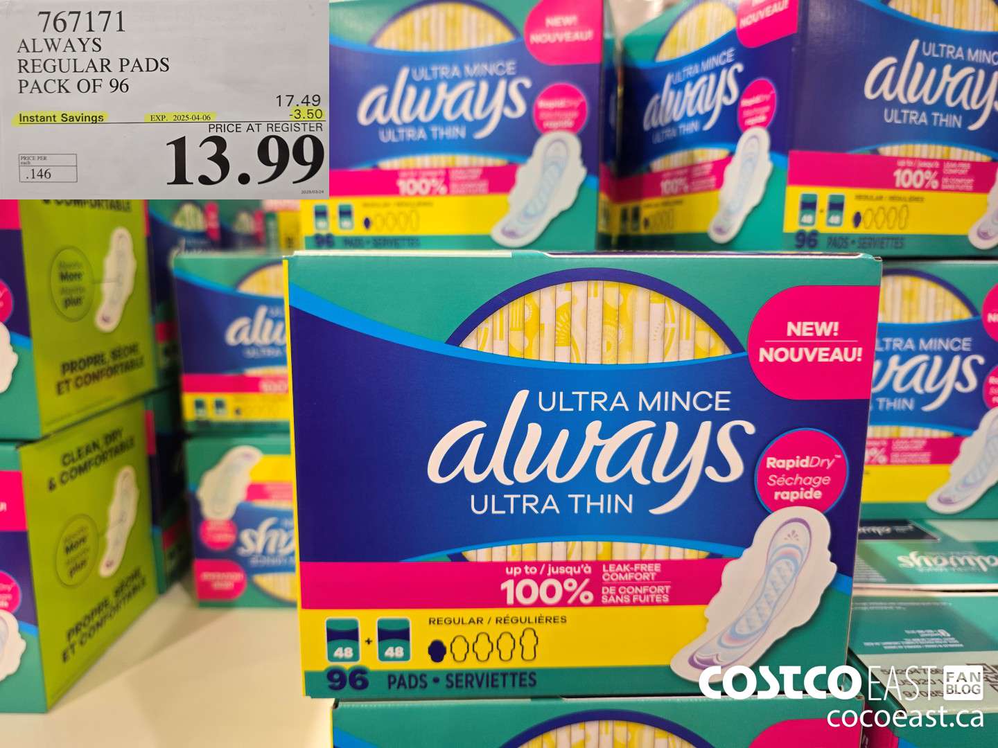 767171 ALWAYS REGULAR PADS PACK OF 96 ($3.50 INSTANT SAVINGS EXPIRES ON 2025-04-06) $13.99
