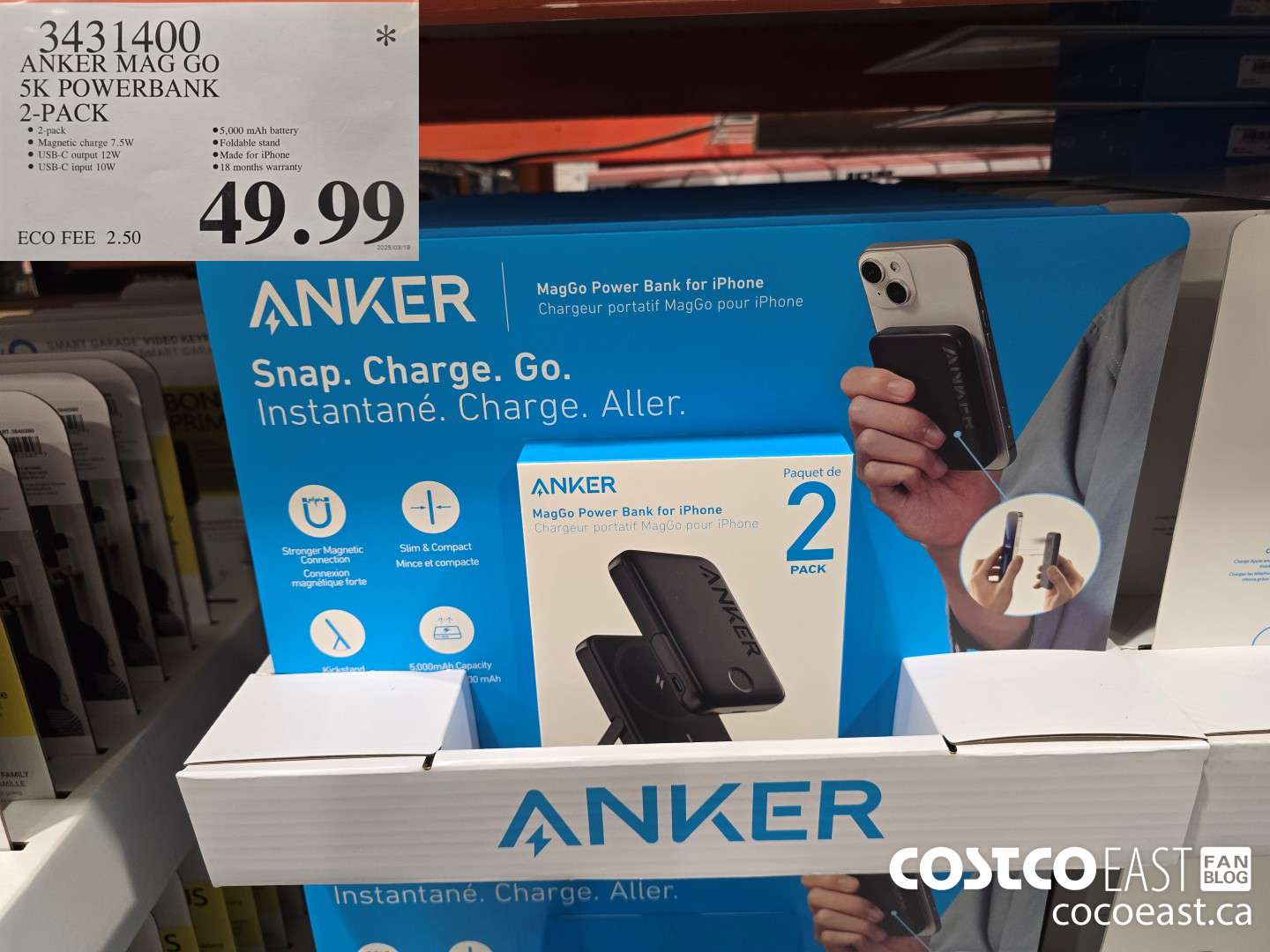 3431400 ANKER MAG GO 5K POWERBANK 2-PACK $49.99