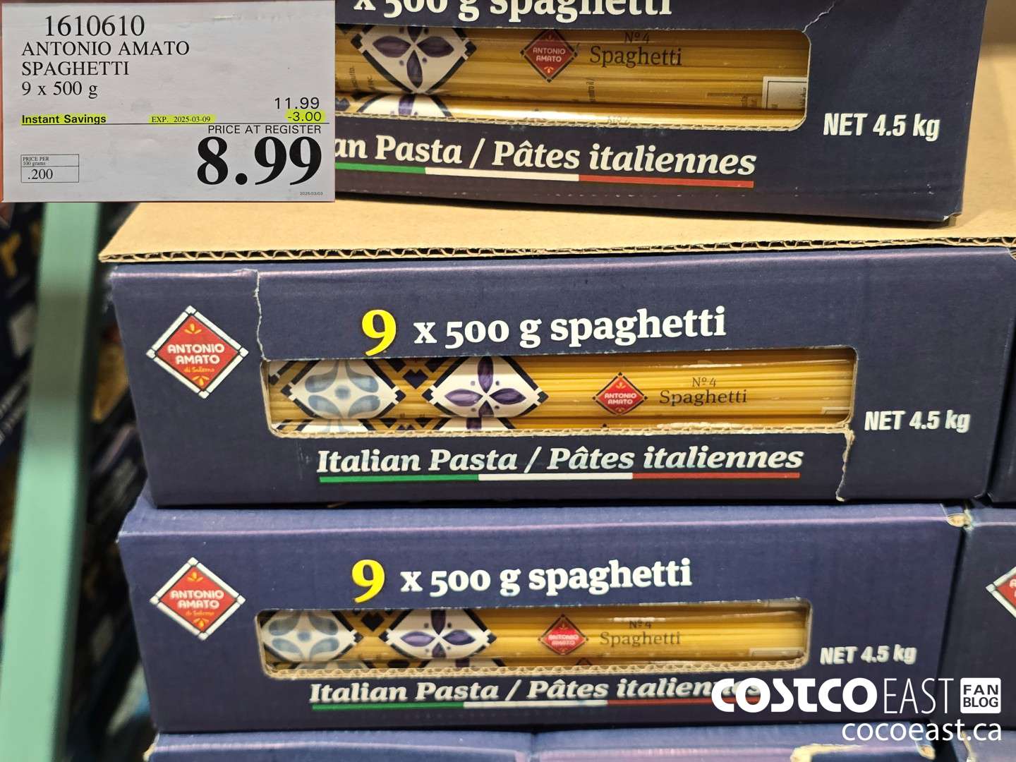 1610610 ANTONIO AMATO SPAGHETTI 9 x 500 g ($3.00 INSTANT SAVINGS EXPIRES ON 2025-03-09) $8.99