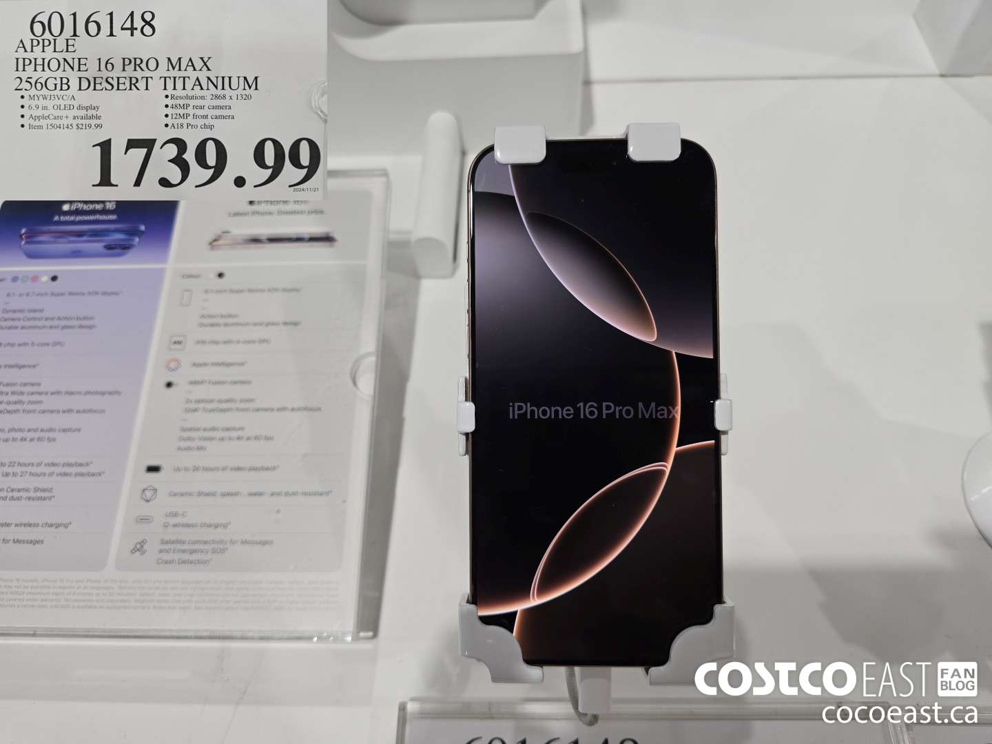 6016148 APPLE IPHONE 16 PRO MAX 256 GB DESERT TITANIUM $1739.99