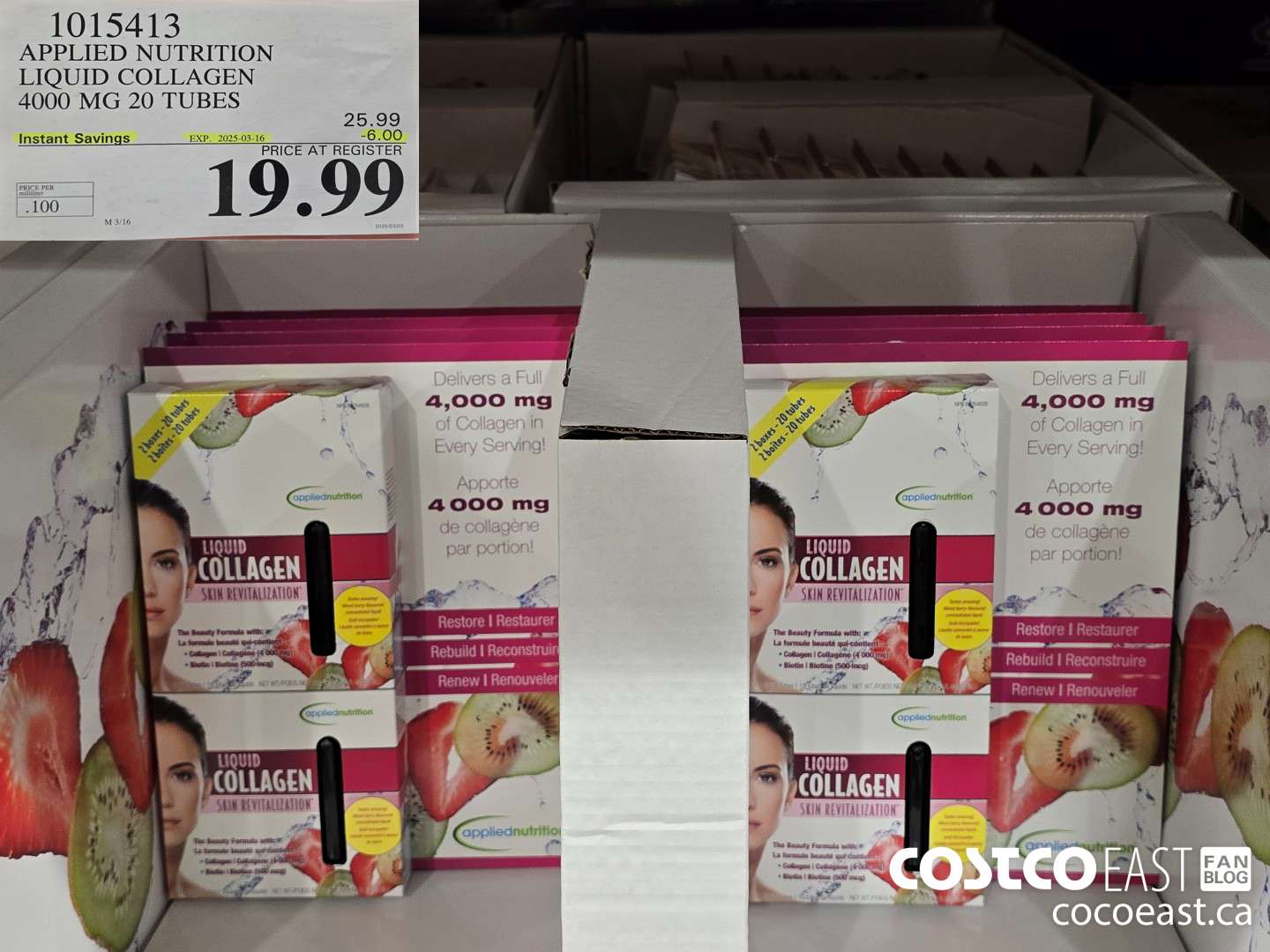 1015413 APPLIED NUTRITION LIQUID COLLAGEN 4000 MG 20 TUBES ($6.00 INSTANT SAVINGS EXPIRES ON 2025-06-16) $19.99