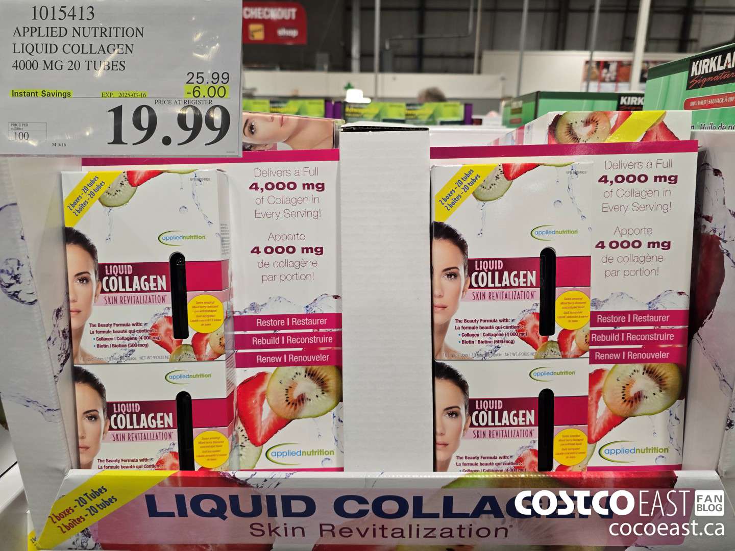 1015413 APPLIED NUTRITION LIQUID COLLAGEN 4000 MG 20 TUBES ($6.00 INSTANT SAVINGS EXPIRES ON 2025-03-16) $19.99