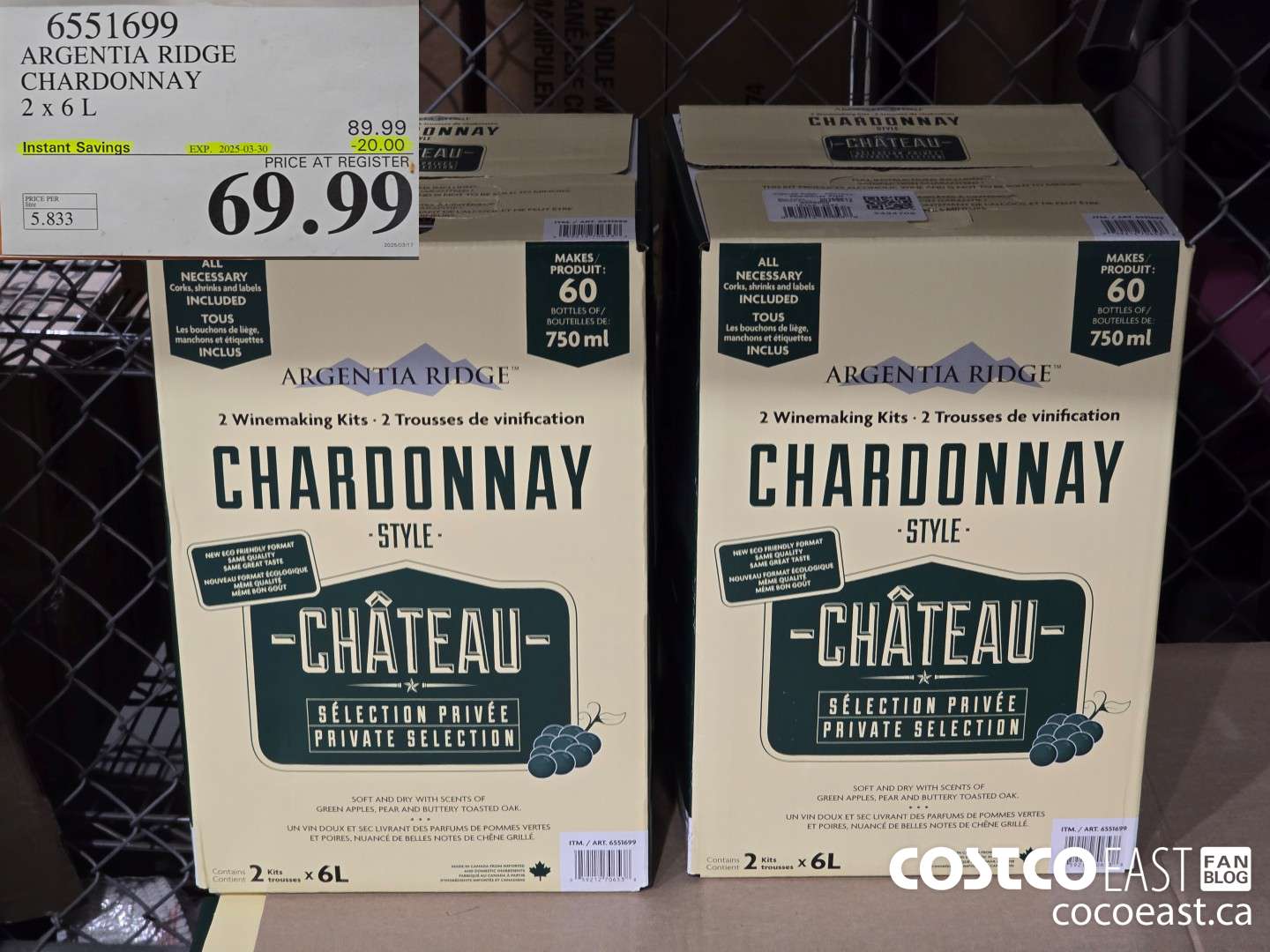 6551699 ARGENTIA RIDGE CHARDONNAY 2 X 6L ($20.00 INSTANT SAVINGS EXPIRES ON 2025-03-30) $69.99